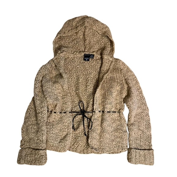 Nordic Design Hand Knit Hooded Cardigan Sweater Drawstring Waist S - Picture 1 of 3